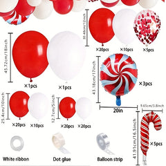 115pcs Candy Cane Balloon Arch Kit Christmas Decoration Red Confetti Balloons