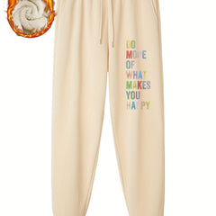  Slogan Print Fleece Liner Drawstring Joggers