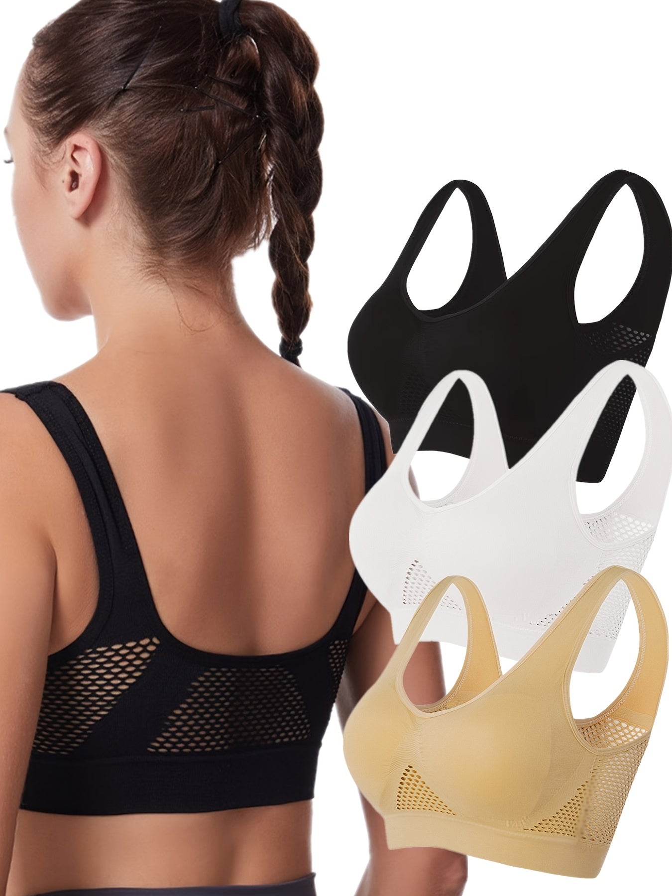 3pcs Wireless Sports Bras Comfortable & Breathable Workout Tank Bra