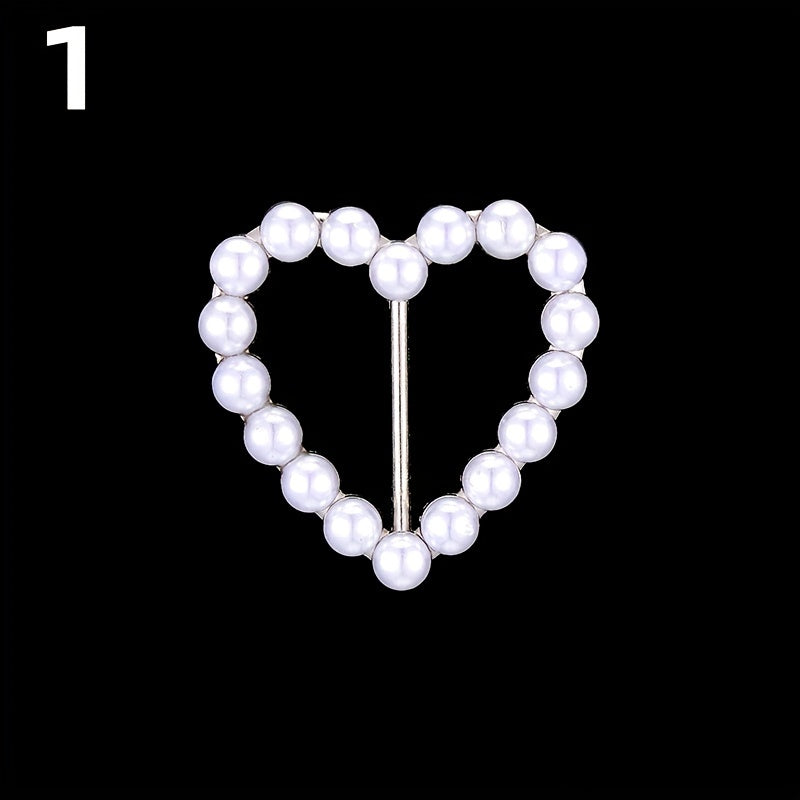Faux Pearl Round Buckle Women Dress Scarf Pin Brooch