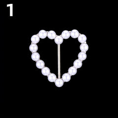 Faux Pearl Round Buckle Women Dress Scarf Pin Brooch