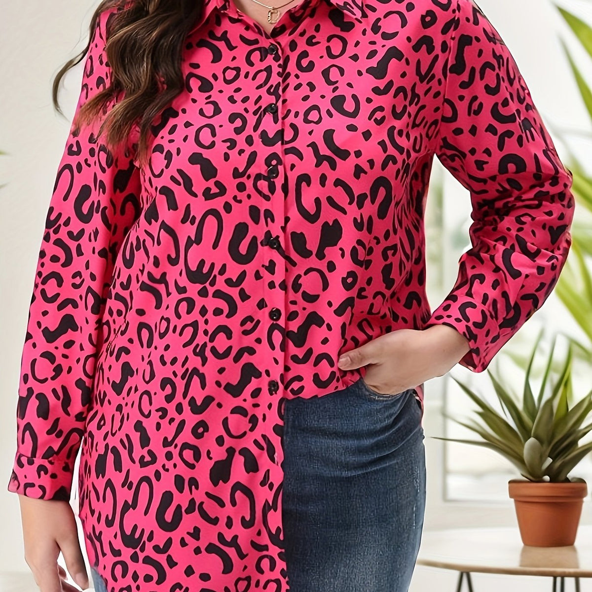  Leopard Print Long Sleeve Blouse