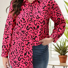  Leopard Print Long Sleeve Blouse