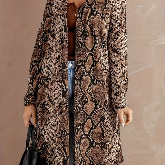  Snake Skin Print Long Sleeve Open Front Cardigan
