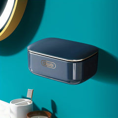 Wall Mounted Double Layer Soap Box with Lid Flip Shelf