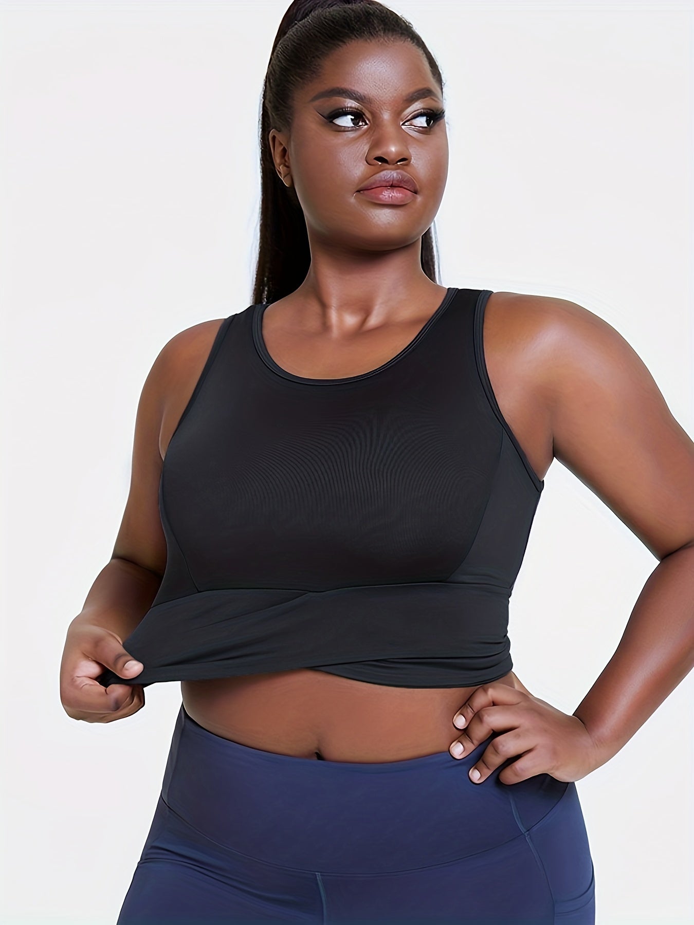  Sports Bra Women's Plus Solid Tie Back Medium Stretch
