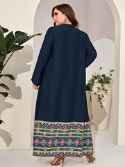  Geo Print Abaya Dress Long Sleeve Maxi Jalabiya