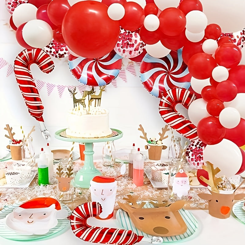 115pcs Candy Cane Balloon Arch Kit Christmas Decoration Red Confetti Balloons