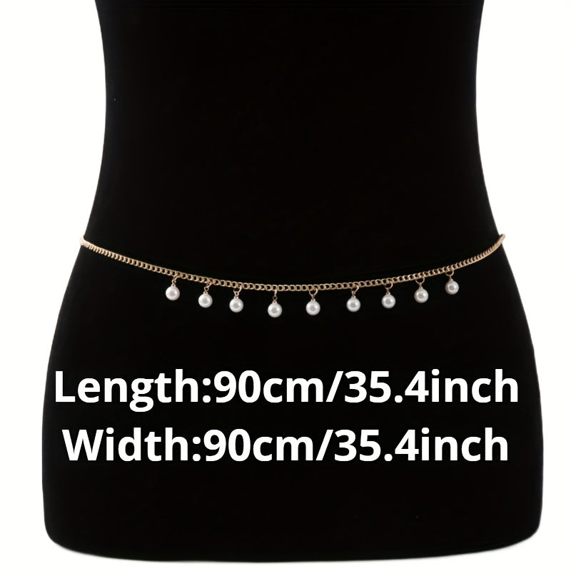 Faux Pearl Pendant Waist Chain Golden Silver Metal Belly Chain