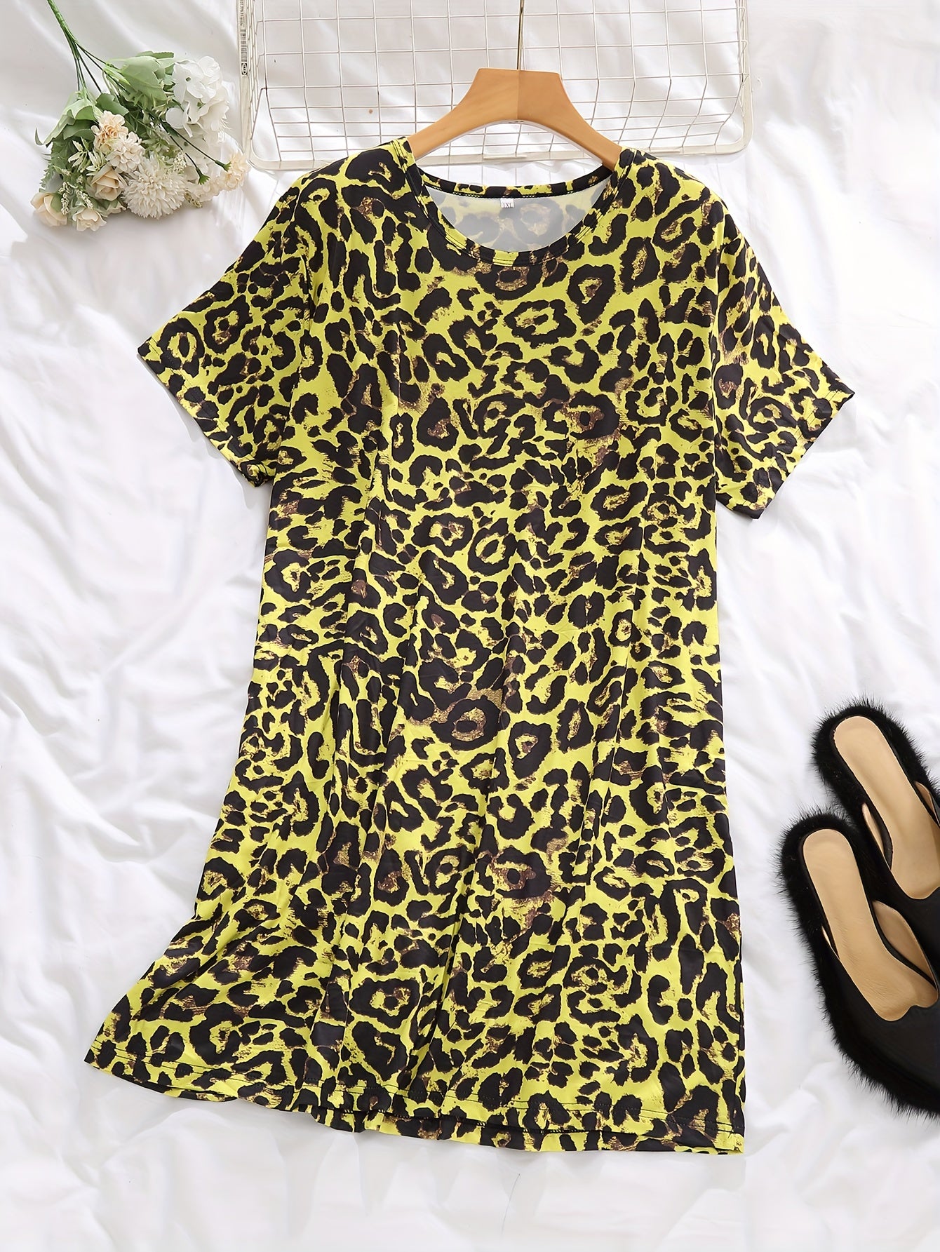  Leopard Print Short Sleeve Nightdress