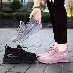 Women's Mesh Panel Flatform Sneakers Lace Up Low Round Toe Breathable Shoes