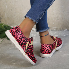 Leopard Print Canvas Lace Up Flat Shoes for Women