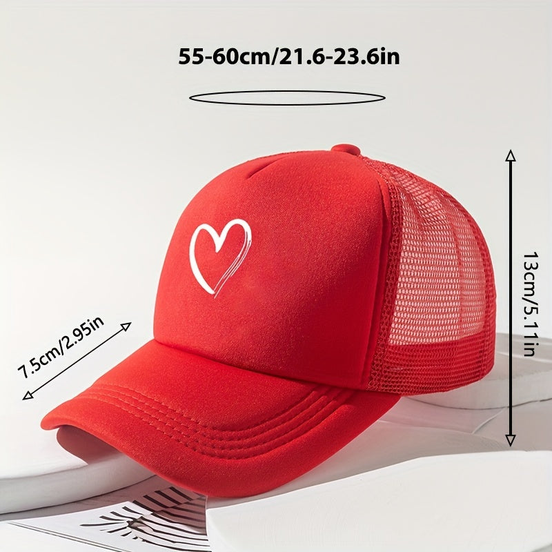 Heart Printed Trucker Hat Candy Mesh Dad Hat Baseball Cap for Women Men