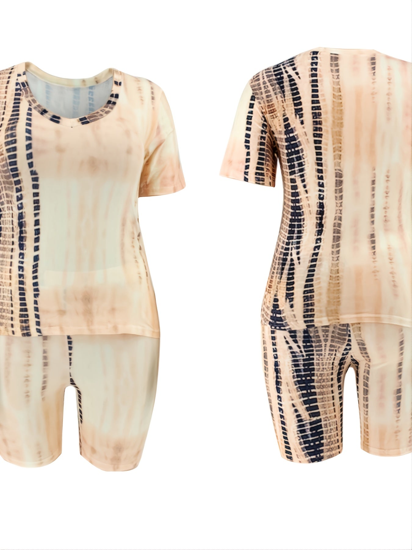  Print Top & High Waist Shorts Set Women's Plus Casual Two Pieces