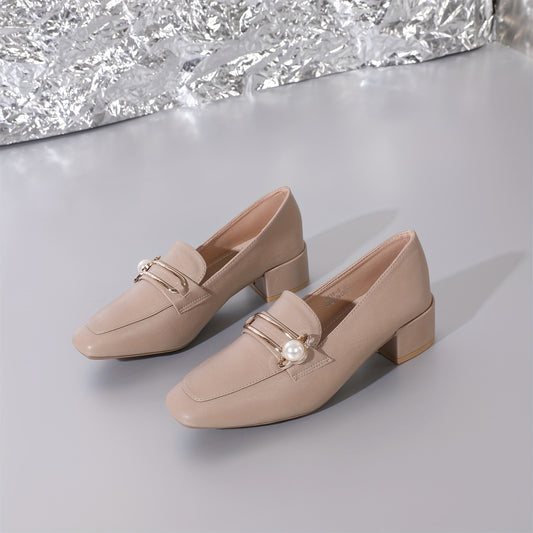 Women's Faux Metal Block Heels Slip On Shoes