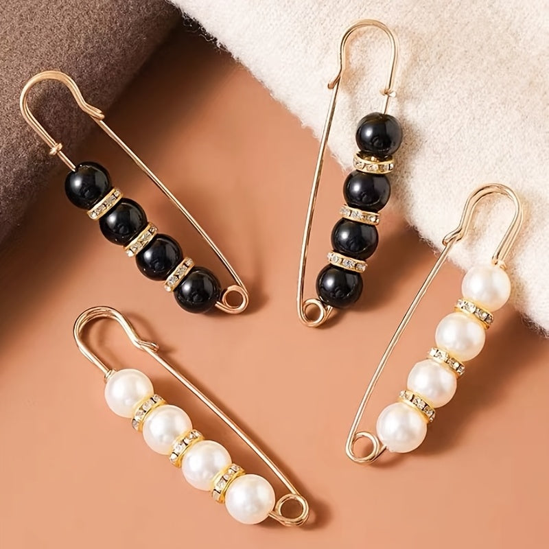 4pcs Faux Pearl Brooch Pin Stylish Safety Pin For Women Girls