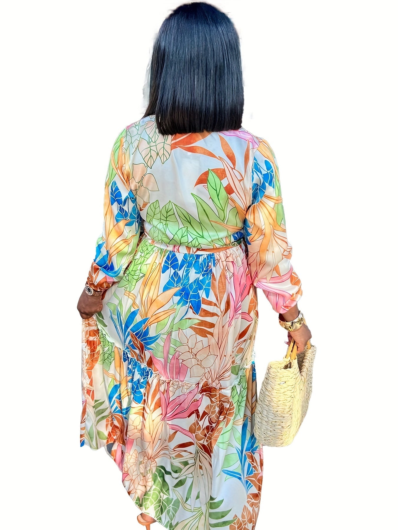  Floral Print Lantern Sleeve Maxi Dress