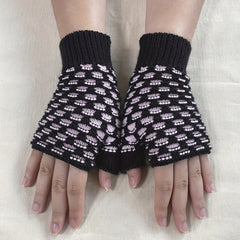 Plaid Fingerless Gloves knitted Wrist Gloves For Women