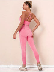 2Pcs Sporty Set Crop Top & High Waist Pant Active Wear