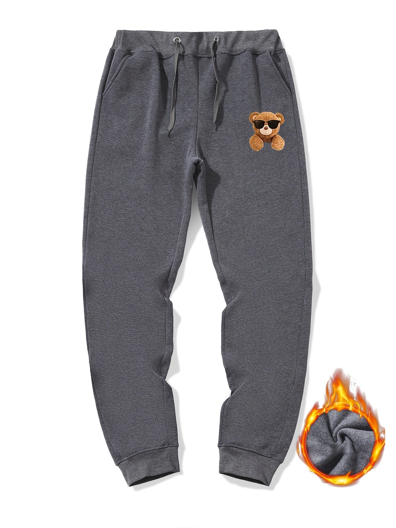 Men's Bear Sunglasses Sherpa Fleece Drawstring Sweatpants