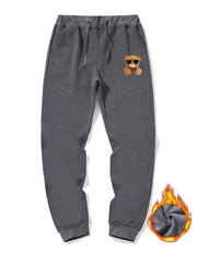 Men's Bear Sunglasses Sherpa Fleece Drawstring Sweatpants