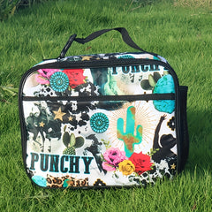 Cactus Floral Lunch Bag Insulated with Bottle Holder Reusable Lunch Box