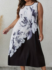  Floral Print Stretch Midi Tank Dress