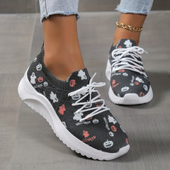 Halloween Pumpkin & Ghost Print Mesh Sneakers