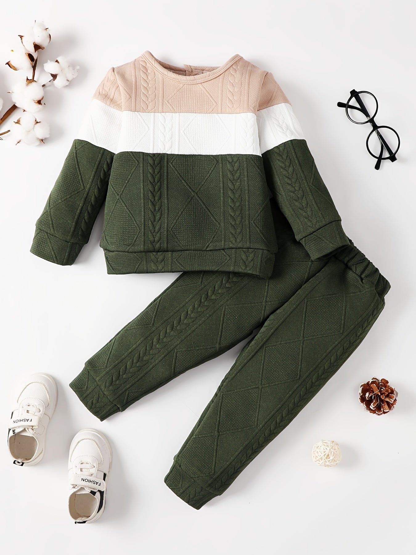 Boys Casual Knitted Block Pullover Top & Pants Set