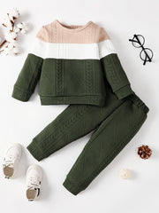 Boys Casual Knitted Block Pullover Top & Pants Set