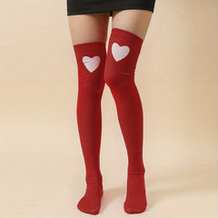 2 Pairs Heart Print Thigh High Socks Over The Knee Stockings