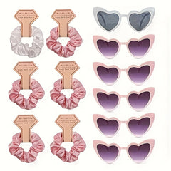 Heart Shaped Glasses & Satin Scrunchies Set - Wedding Accessories