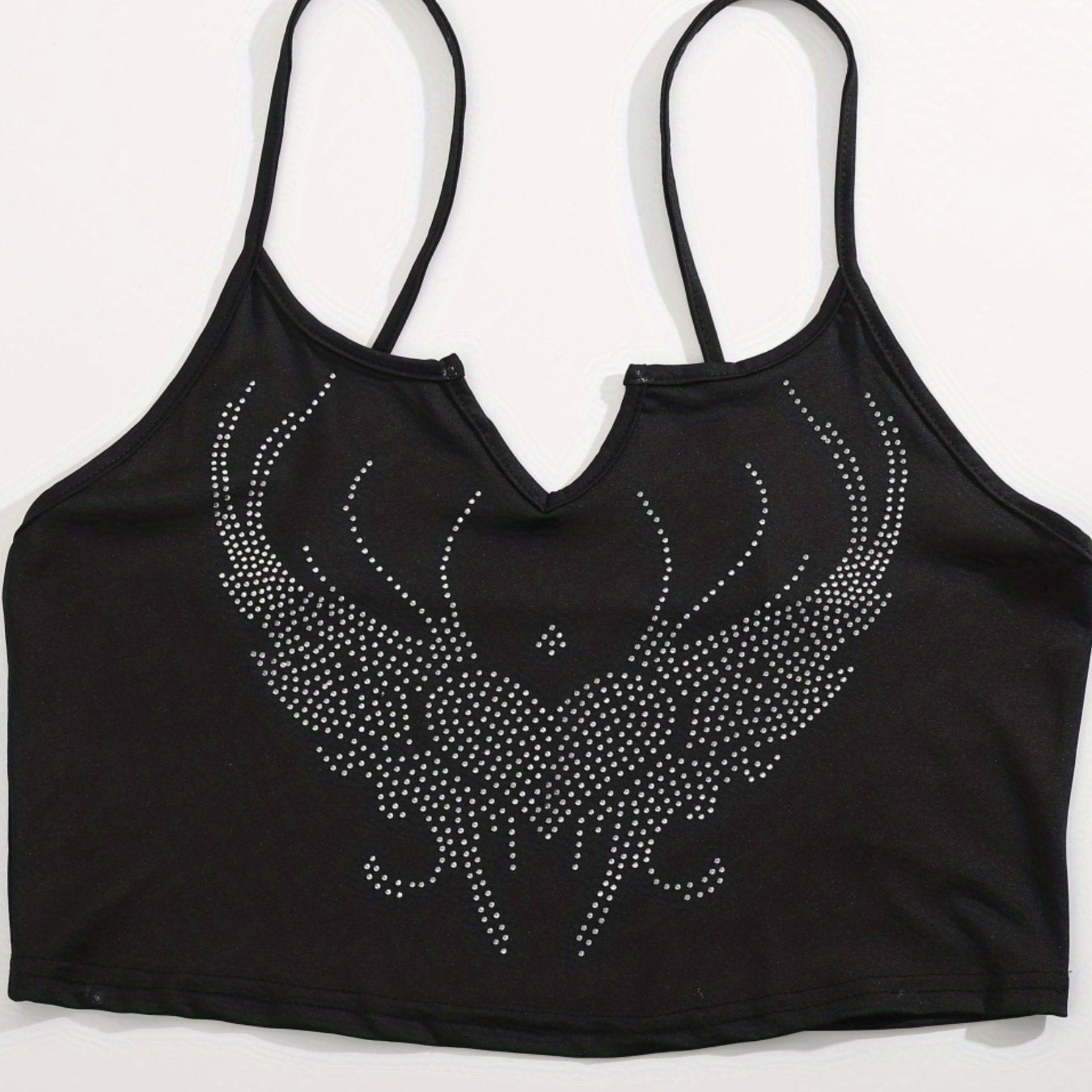 Y2K Rhinestone Heart Cami Top Notched Neck Women's Clothing