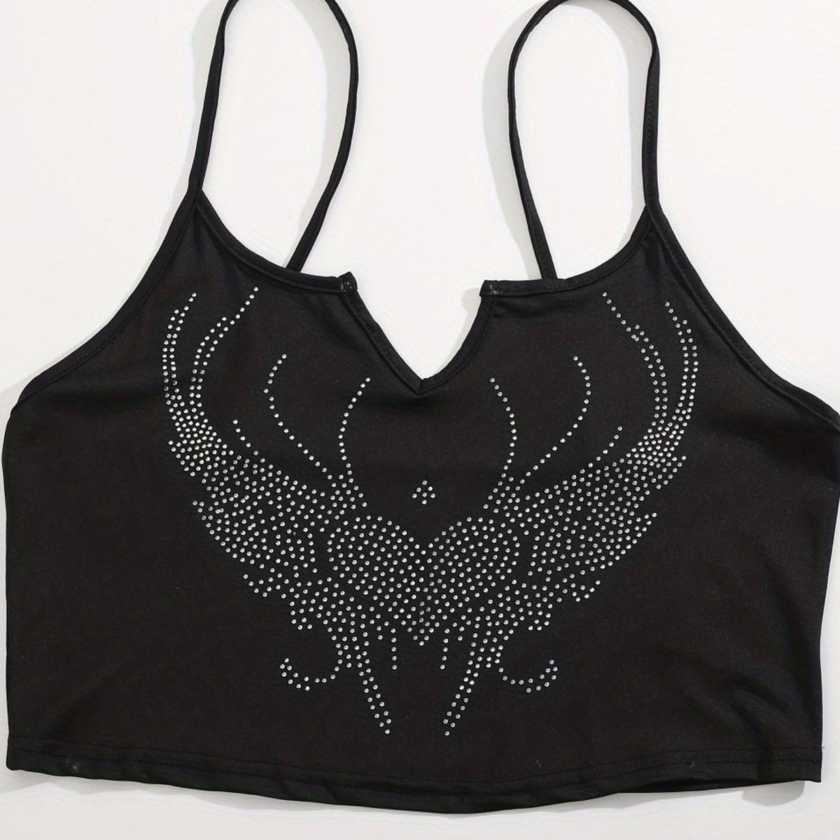 Y2K Rhinestone Heart Cami Top Notched Neck Women's Clothing