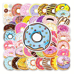 50pcs Donut Pattern Waterproof Stickers For Water Bottles Laptop Scrapbook