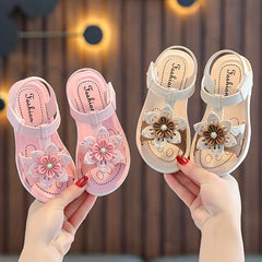 Girls Flower Open Toe Hook And Loop Sandals Non Slip Princess Shoes For Kids
