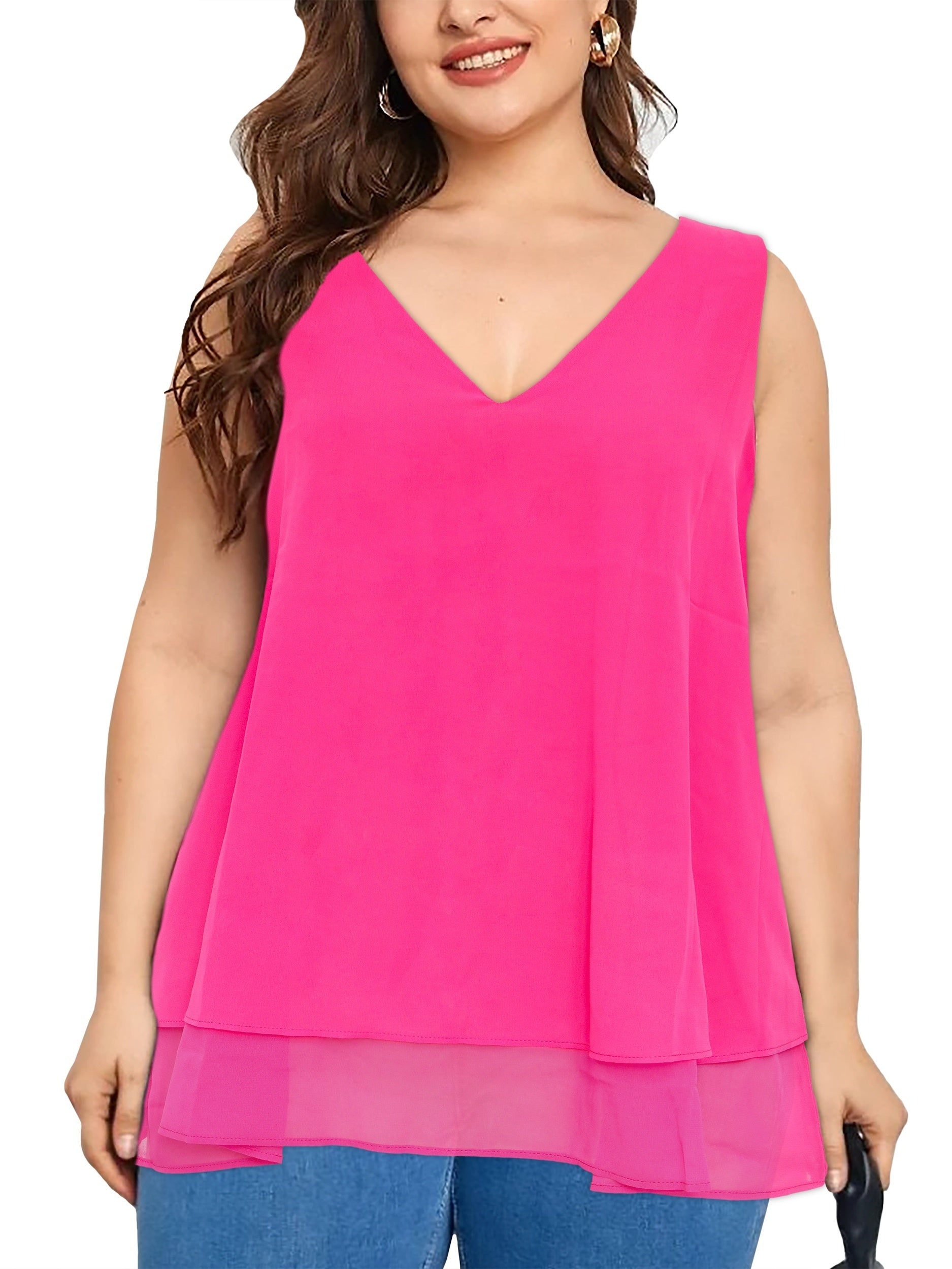  V Neck Sleeveless Tank Tops Women's Plus Casual Solid Tanks