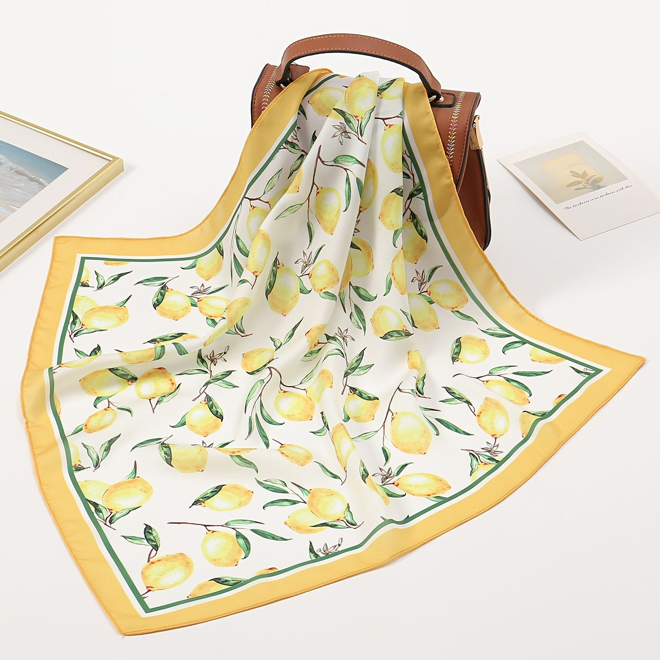 Lemon Print Yellow Bandana Casual Square Scarf Neckerchief Women