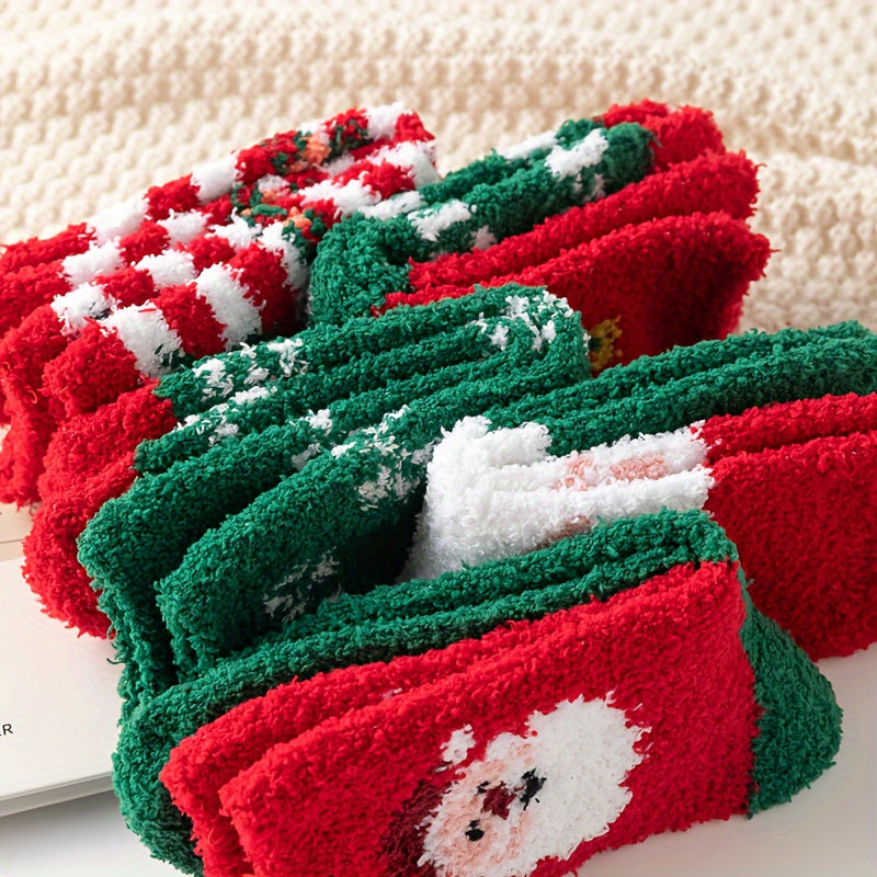 5 Pairs Christmas Print Socks Warm & Fuzzy Women's Stockings