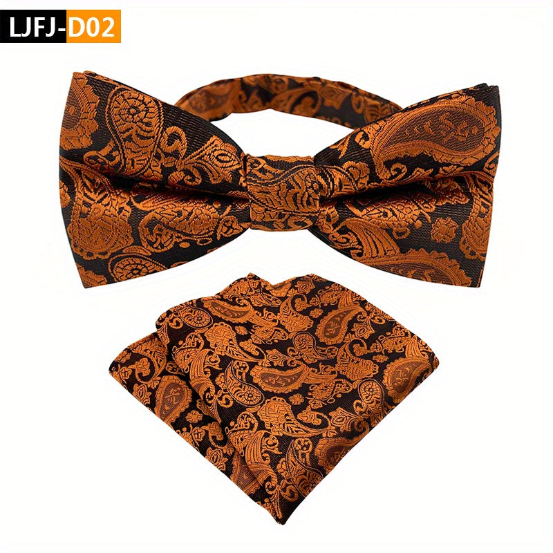 Paisley Bow Tie and Pocket Square Set for Groom Wedding