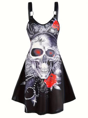  Halloween Goth Dress Colorblock Wing Print V Neck A Line Tank