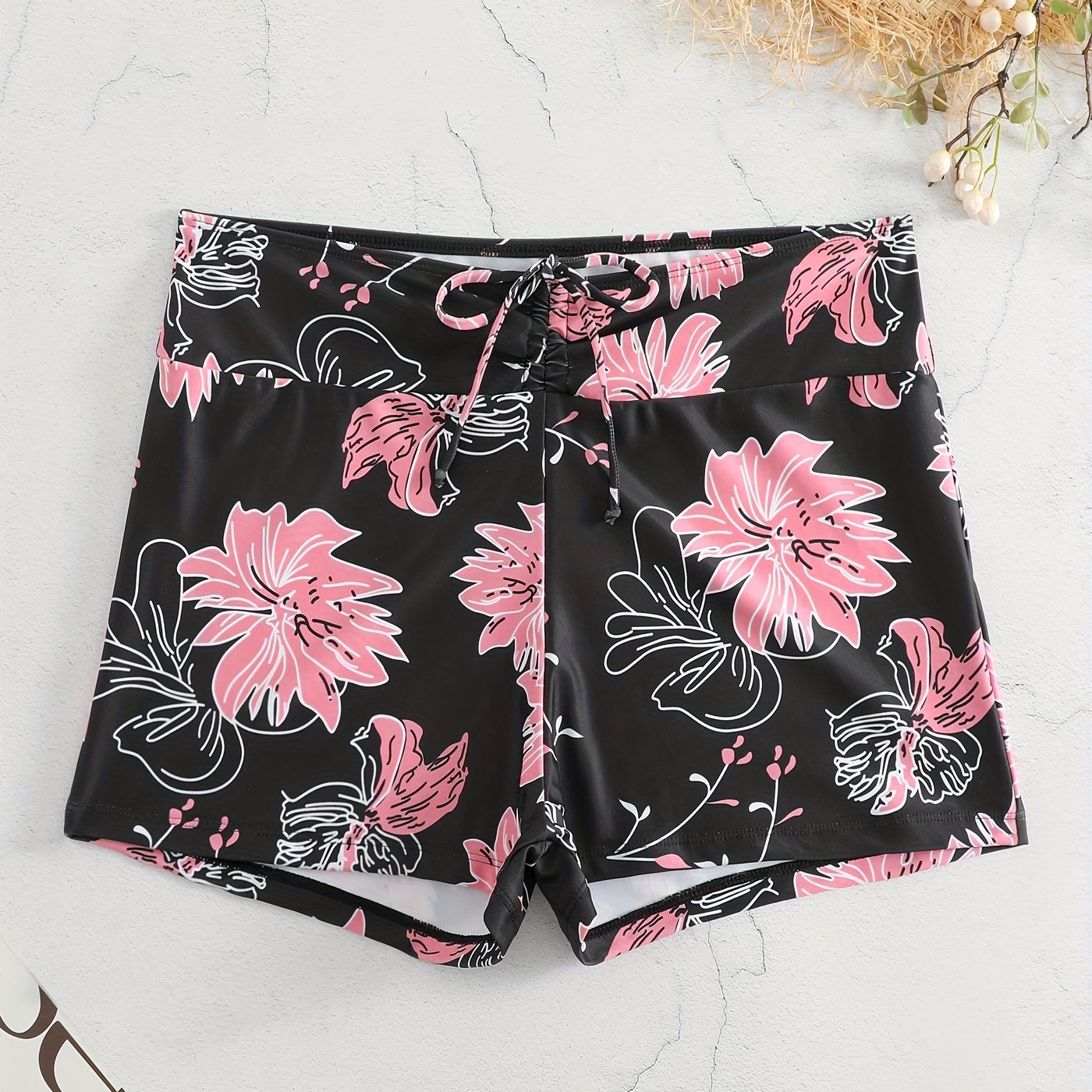  Floral Print High Waist Beach Shorts