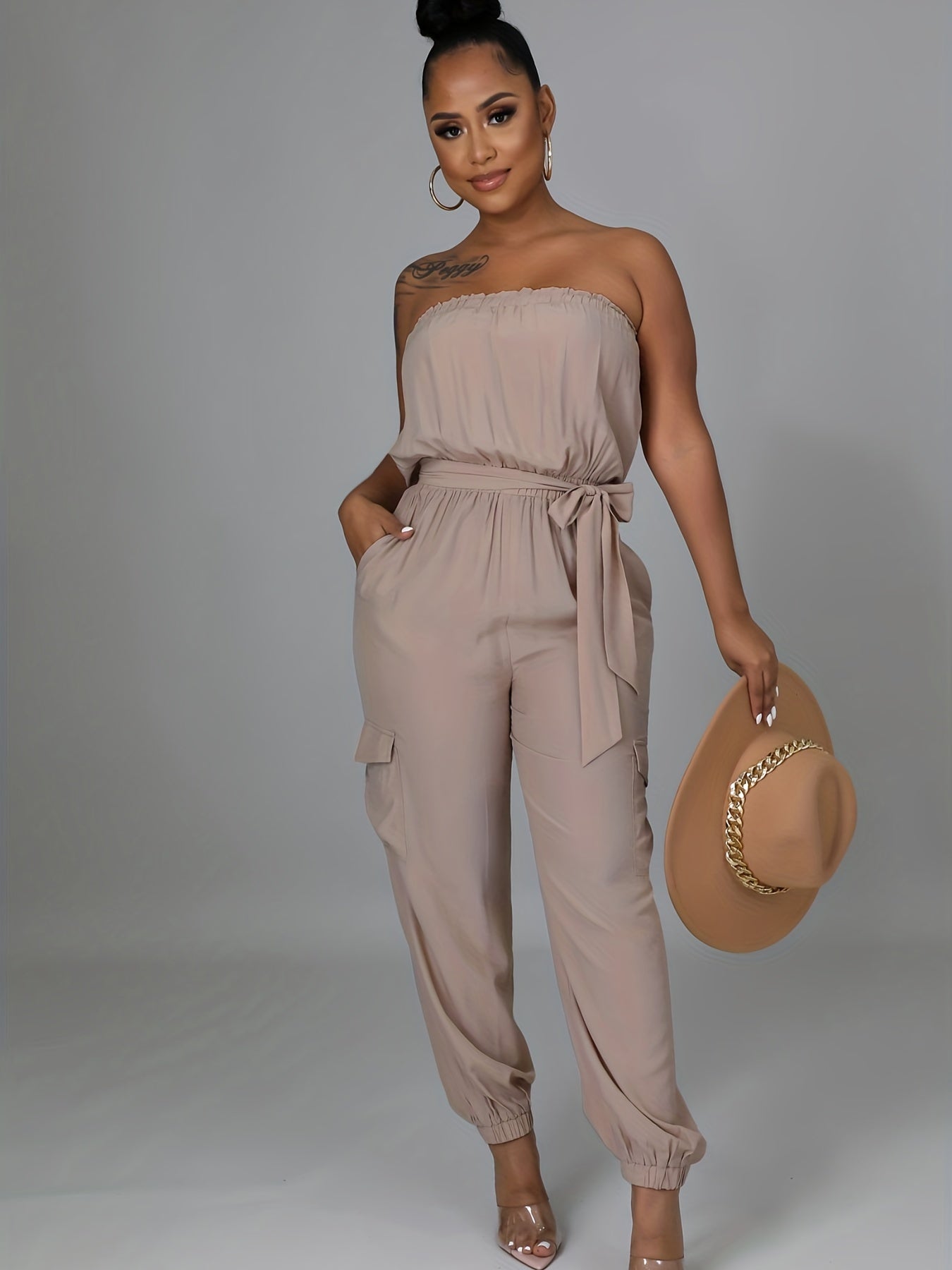 Sleeveless Tie Waist Jumpsuit with Pockets