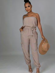 Sleeveless Tie Waist Jumpsuit with Pockets