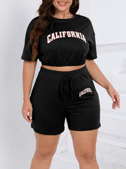  Letter Print Crop Tee & High Waist Shorts Set 2pcs