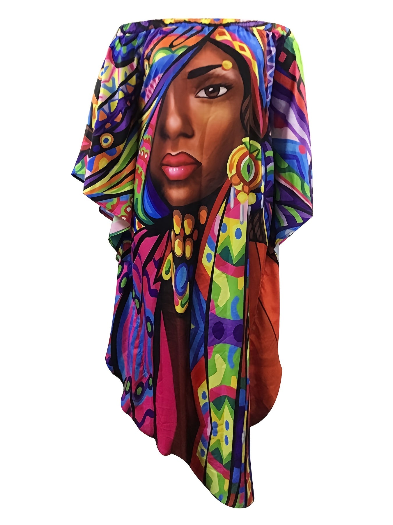  Figure Print Off Shoulder Maxi Dress