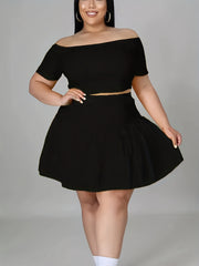  Off Shoulder Crop Top & Mini Skirts Set Women's Plus Casual 2pcs Set