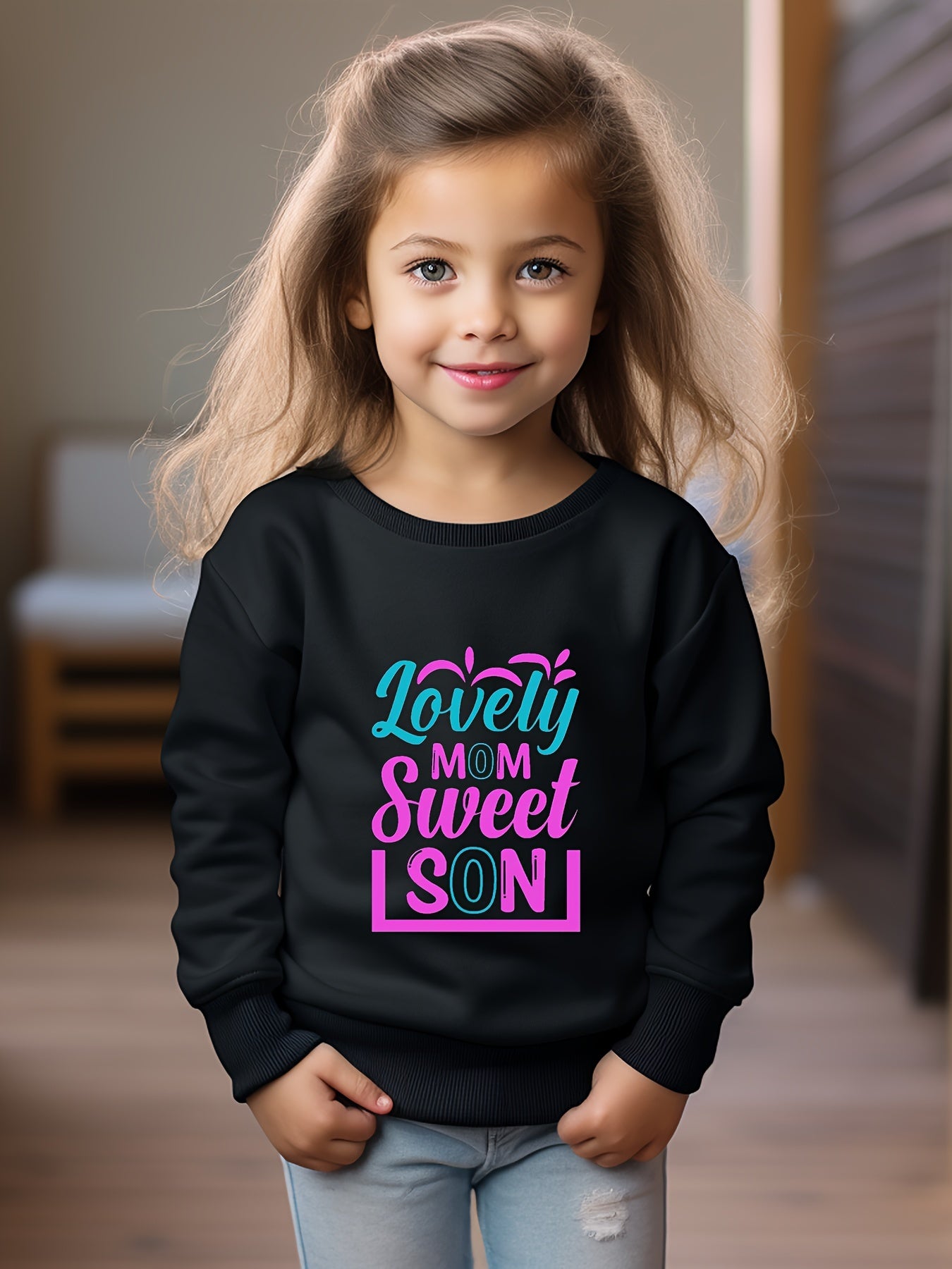 LOVELY MOM SWEET SON Crew Neck Sweatshirt For Kids
