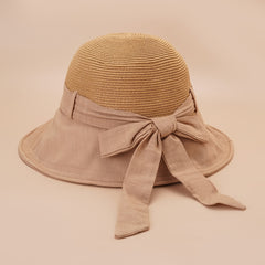 Stylish Stitching Bucket Hat Bow Strap Fisherman Cap Sun Hat
