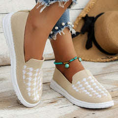 Women's Houndstooth Slip On Loafers Round Toe Non-slip Casual Shoes